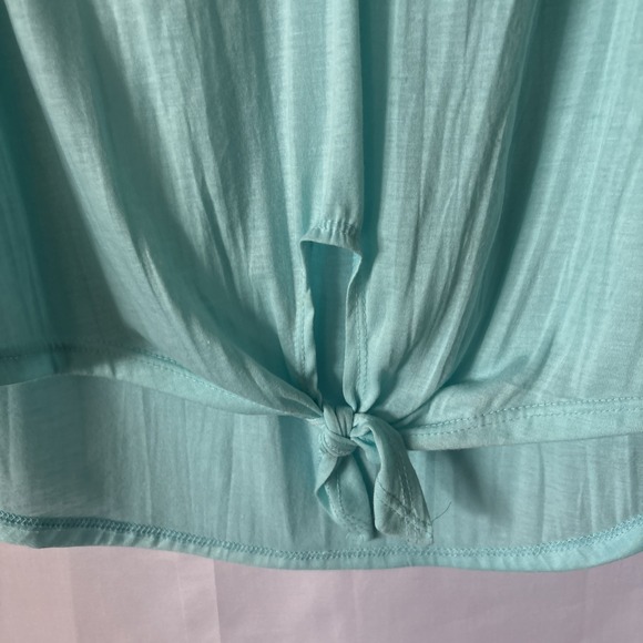 Sleeveless Teal Tank Top Eyelet Lace Top Women's M Button Up Front TieBy Inspire - Picture 3 of 8